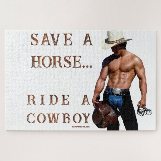 SlipperyJoe's Save a horse Ride A Cowboy hat muscu ジグソーパズル (横)