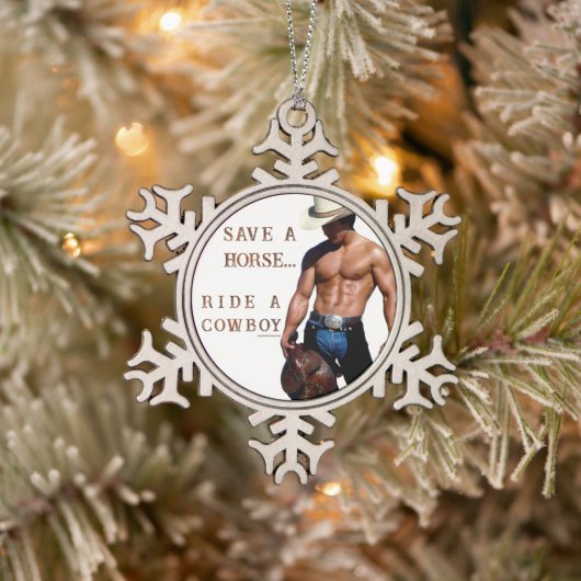 SlipperyJoe's Save a horse Ride A Cowboy hat muscu スノーフレークピューターオーナメント (ツリー)