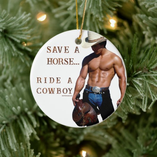 SlipperyJoe's Save a horse Ride A Cowboy hat muscu セラミックオーナメント (ツリー)