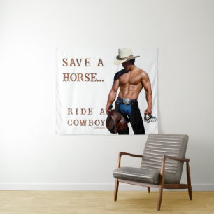 SlipperyJoe's Save a horse Ride A Cowboy hat muscu タペストリー
