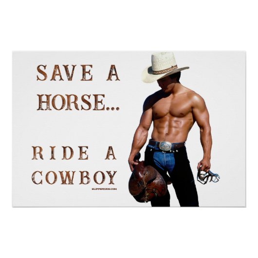 SlipperyJoe's Save a horse Ride A Cowboy hat muscu ポスター (正面)
