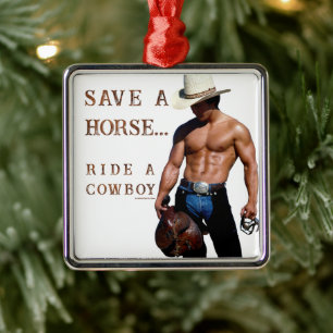SlipperyJoe's Save a horse Ride A Cowboy hat muscu メタルオーナメント