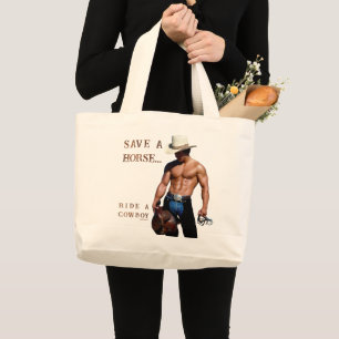 SlipperyJoe's Save a horse Ride A Cowboy hat muscu ラージトートバッグ
