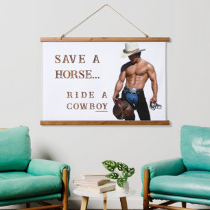 SlipperyJoe's Save a horse Ride A Cowboy hat muscu 吊り下げ型タペストリー