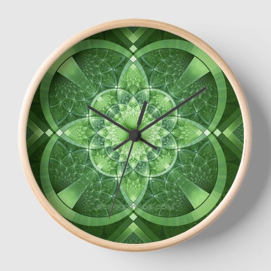 SlipperyJoe's St. Patrick's Day Fractal vortex hol 壁時計 (正面)