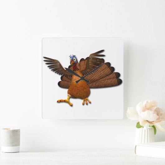 SlipperyJoe's Thanksgiving七面鳥の翼カラフルf スクエア壁時計 (ホーム)