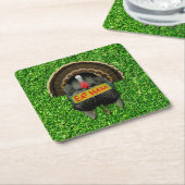 SlipperyJoe's Thanksgiving七面鳥の草のハム食べコー スクエアペーパーコースター (アングル)