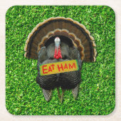 SlipperyJoe's Thanksgiving七面鳥の草のハム食べコー スクエアペーパーコースター (正面)