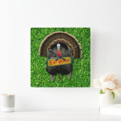 SlipperyJoe's Thanksgiving七面鳥の草のハム食べコー スクエア壁時計 (ホーム)