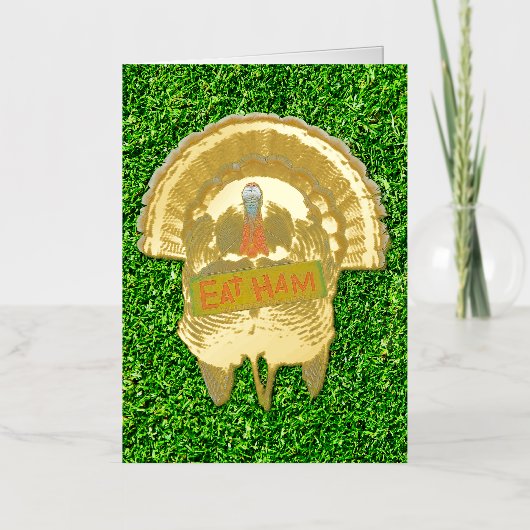 SlipperyJoe's Thanksgiving七面鳥の草のハム食べコー 箔シーズンカード (正面)