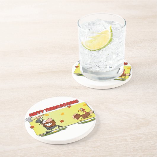 SlipperyJoe's Thanksgiving funny leaves pilgrim ru コースター (側面)