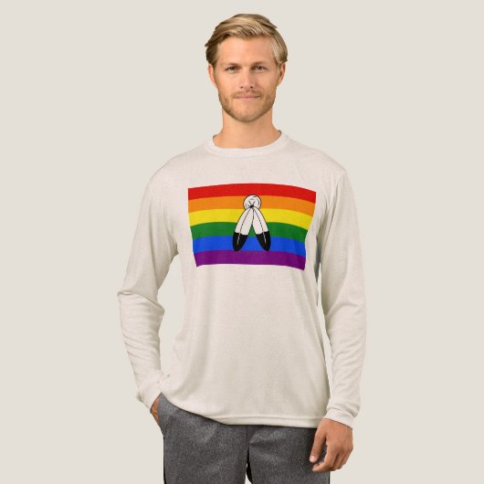 SlipperyJoe's Two-Spirit Pride Flag ceremonial LGB トライブレンドＴシャツ (正面全体)