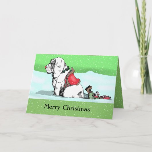 Slipperywindow著雪のクリスマス犬 シーズンカード (正面)