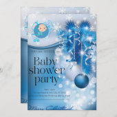 Sliver snowflakes winter wonderland baby shower  招待状 (正面/裏面)