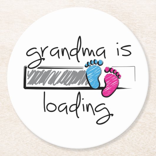 Slogan grandma is loading. Opa en oma worden. ラウンドペーパーコースター (正面)
