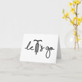 Slogan let's go. Laten we gaan met de fiets teken. カード (黄色い花)
