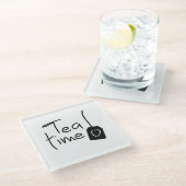 Slogan tea time - theetijd. kopje thee drinken. ガラスコースター (アングル)