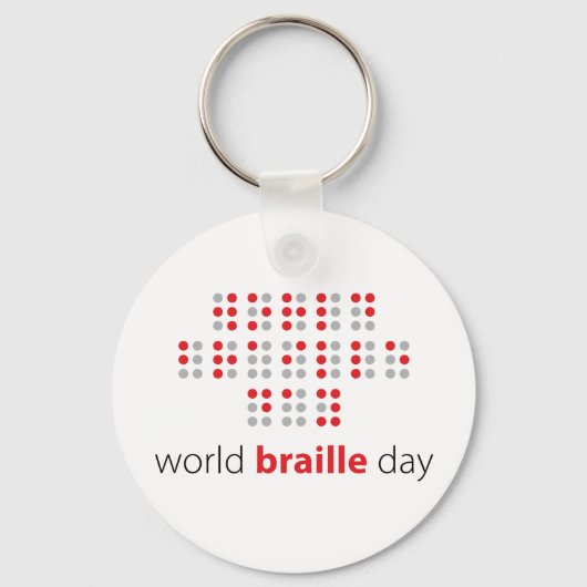 Slogan World braille day. Wereld braille dag. キーホルダー (正面)