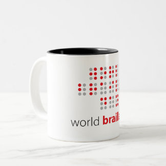 Slogan World braille day. Wereld braille dag. ツートーンマグカップ