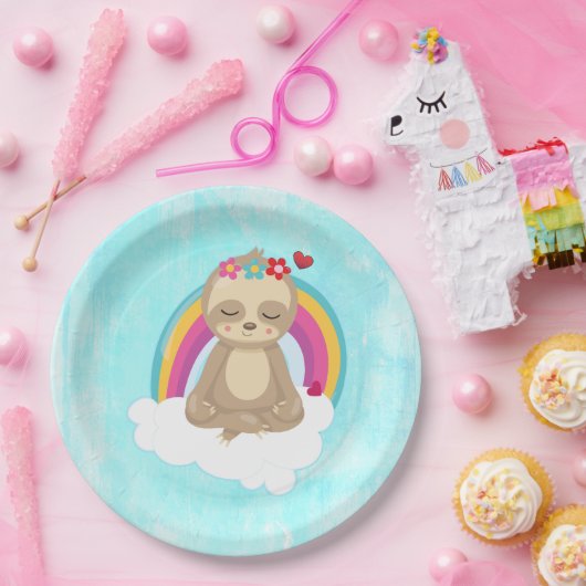 Sloth めい想's on a Rainbow Cloud ペーパープレート (パーティー)