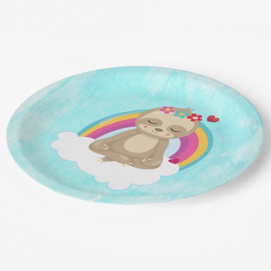 Sloth めい想's on a Rainbow Cloud ペーパープレート (アングル)