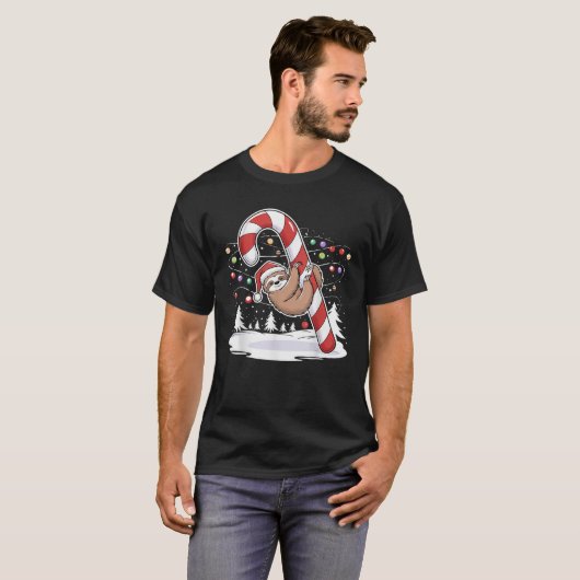Sloth and Giant Candy Cane Christmas Pajama for Sl Tシャツ (正面フル)