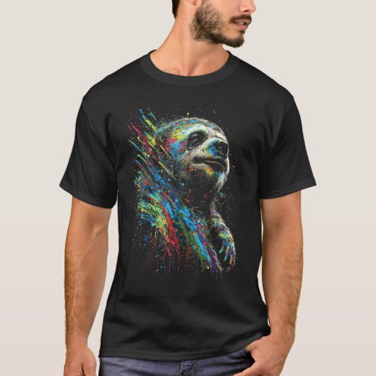 Sloth Animal Paint Drip Art Sloth Lovers Tシャツ (正面)