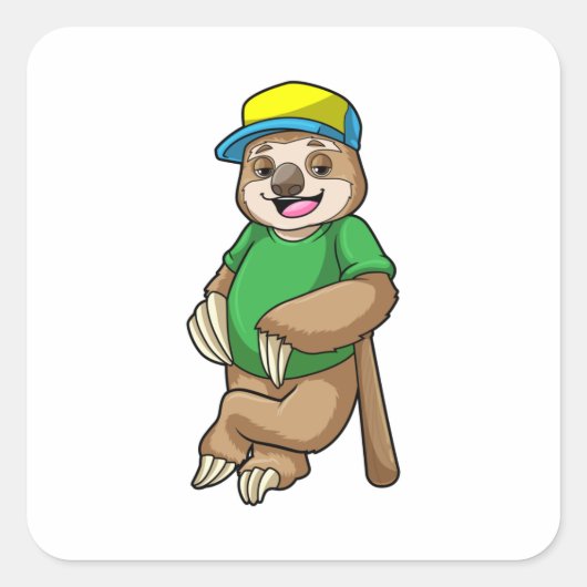 Sloth at Baseball with Baseball bat スクエアシール (正面)