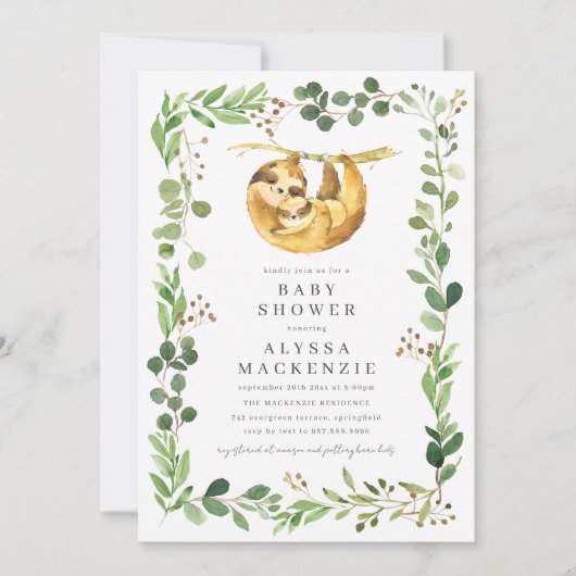 Sloth Baby Shower Invitation 招待状 (正面)