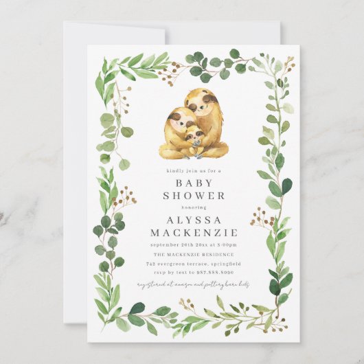 Sloth Baby Shower Invitation 招待状 (正面)