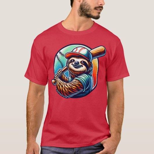 Sloth Baseball Player Funny Sports Design boy frie Tシャツ (正面)