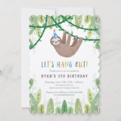 Sloth Birthday Party in Blue and White 招待状 (正面)