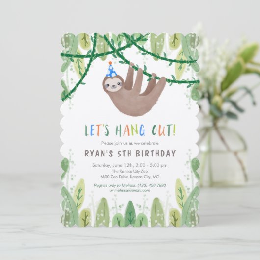 Sloth Birthday Party in Blue and White 招待状 (スタンド正面)