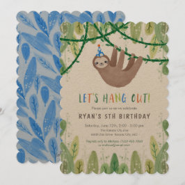 Sloth Birthday Party in Blue and White 招待状