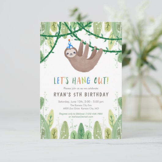 Sloth Birthday Party in Blue and White 招待状 (スタンド正面)