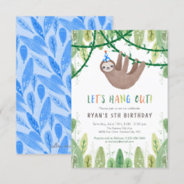 Sloth Birthday Party in Blue and White 招待状