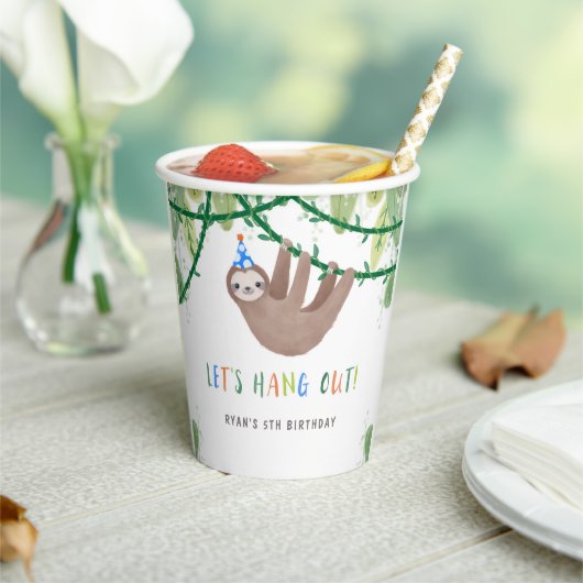 Sloth Birthday Party in Blue and White 紙コップ (インサイチュ)