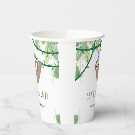 Sloth Birthday Party in Blue and White 紙コップ (左)