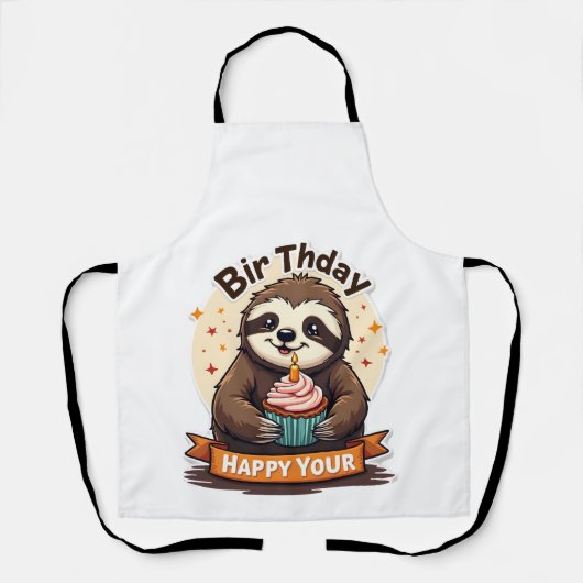 Sloth Birthday Shirt Vintage Cake Animal Graphic エプロン (正面)