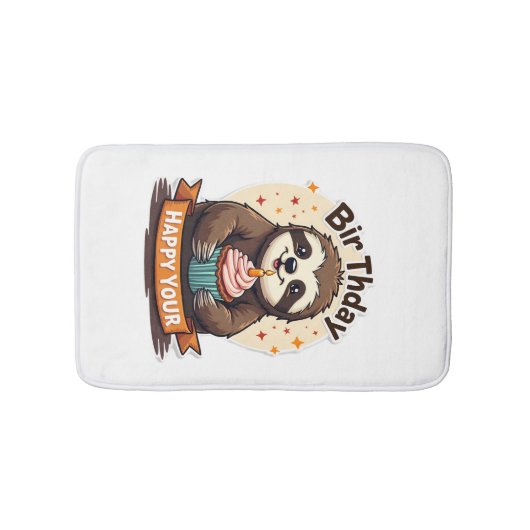 Sloth Birthday Shirt Vintage Cake Animal Graphic バスマット (正面)