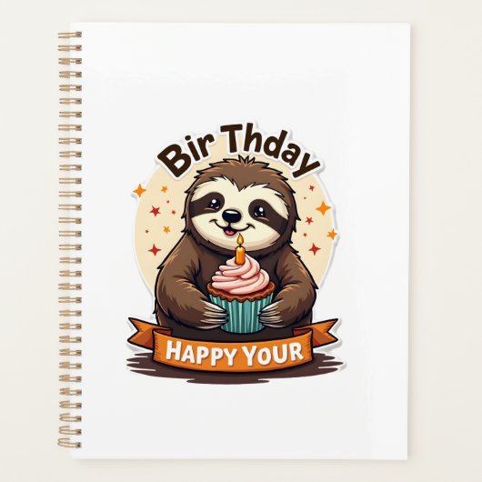 Sloth Birthday Shirt Vintage Cake Animal Graphic プランナー手帳 (正面)