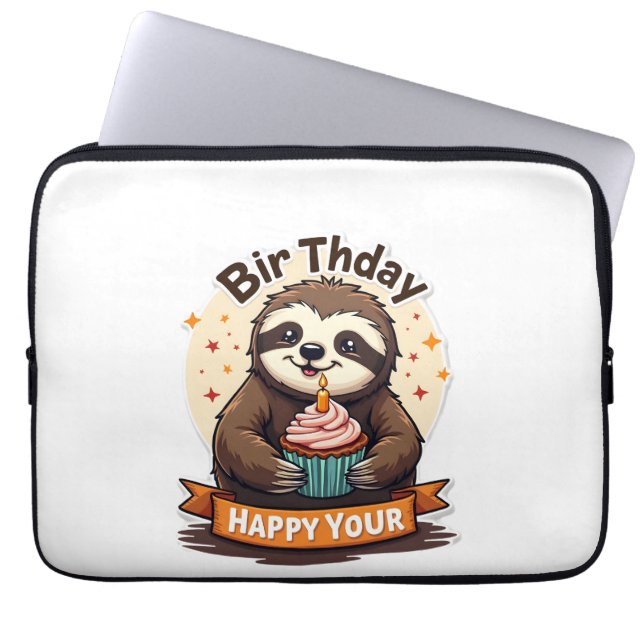 Sloth Birthday Shirt Vintage Cake Animal Graphic ラップトップスリーブ (正面)
