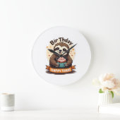 Sloth Birthday Shirt Vintage Cake Animal Graphic ラージ壁時計 (ホーム)