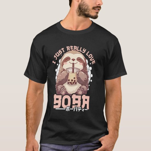 Sloth Boba Tea Kawaii Bubble Tea Sloth Anime Neko  Tシャツ (正面)