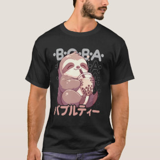 Sloth Boba Tea Kawaii Bubble Tea Sloth Anime Neko  Tシャツ