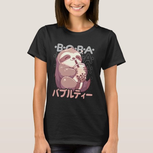 Sloth Boba Tea Kawaii Bubble Tea Sloth Anime Neko  Tシャツ (正面)