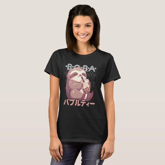 Sloth Boba Tea Kawaii Bubble Tea Sloth Anime Neko  Tシャツ (正面フル)