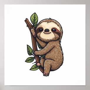Sloth cartoon illustration ポスター