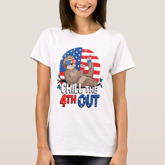 Sloth Chill the 4th out Patriotic USA Tシャツ (正面)