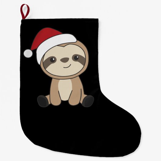 Sloth Christmas Snow Winter Animals Sloths Large C ラージクリスマスストッキング (正面)